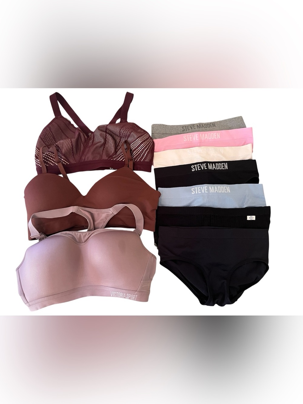 Steve Madden Mixed Bras & Briefs Set - Burgundy, Mauve, Black, Gray, Pink